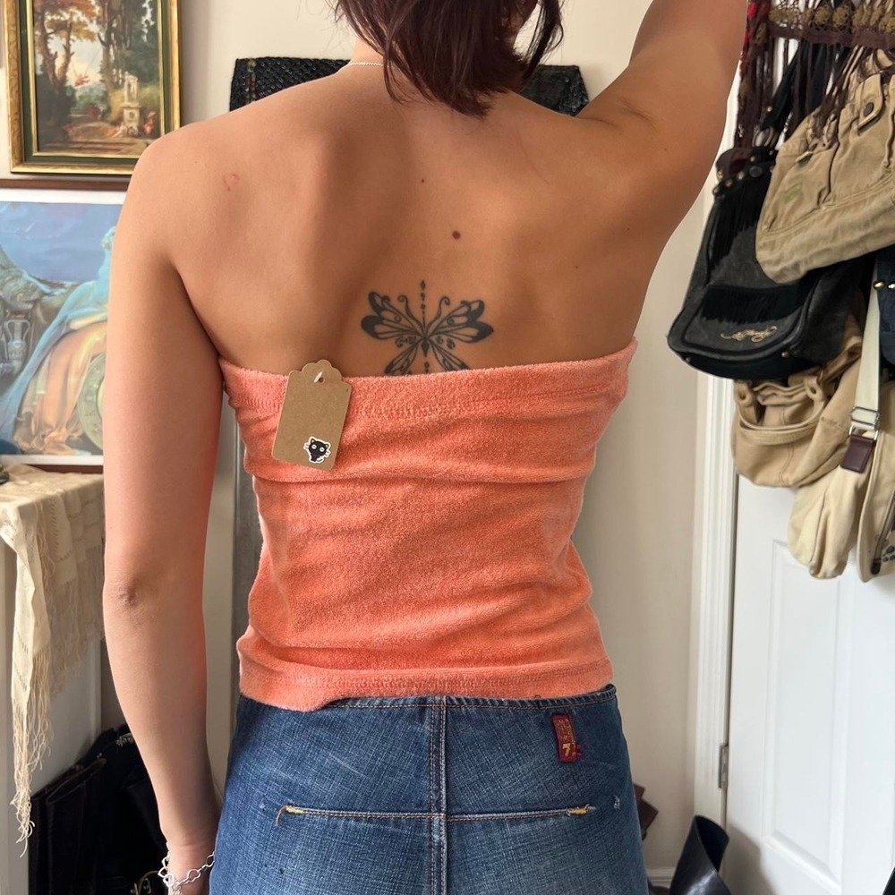 90s Street Code Orange and White Streetwear Style Tube Top LARGE - Picture 4 of 4
